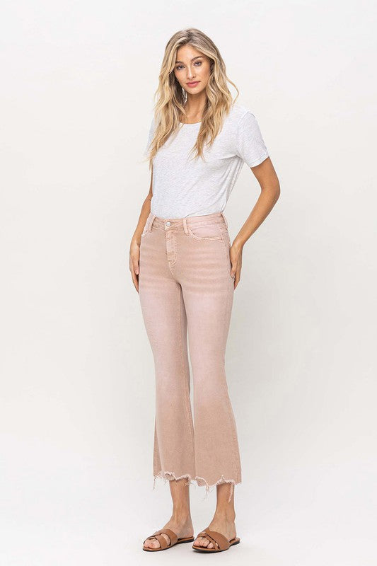 High Rise Distressed Hem Crop Flare Jeans CORAL 31 by VERVET by Flying Monkey | Fleurcouture