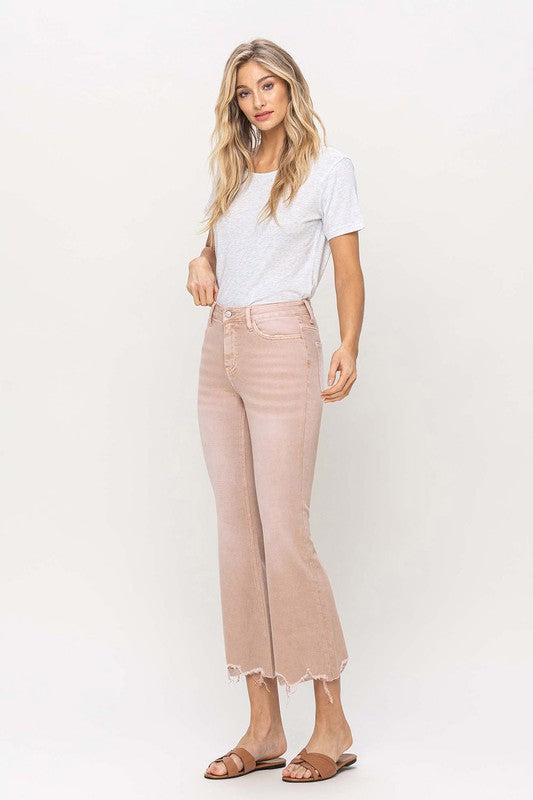 High Rise Distressed Hem Crop Flare Jeans CORAL 31 by VERVET by Flying Monkey | Fleurcouture