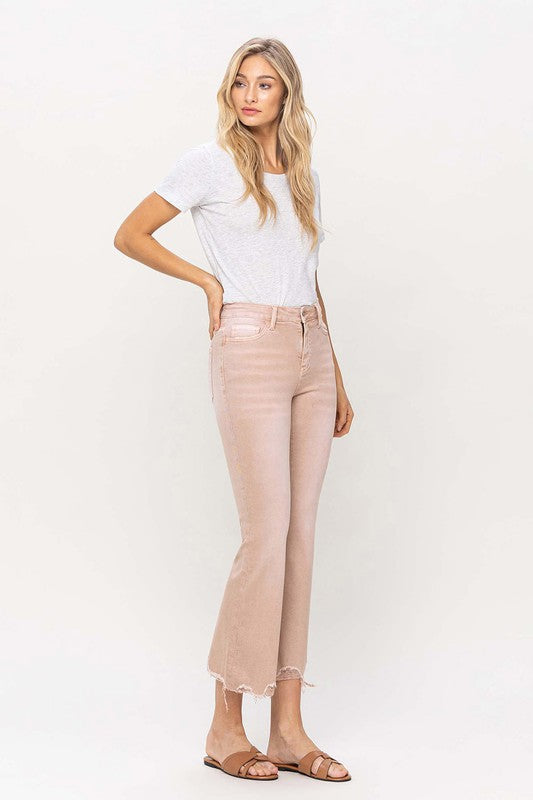 High Rise Distressed Hem Crop Flare Jeans CORAL 31 by VERVET by Flying Monkey | Fleurcouture