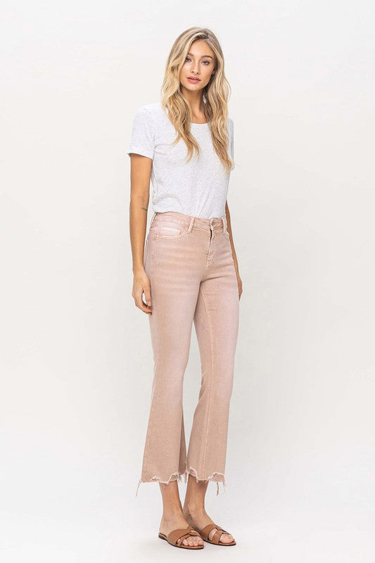 High Rise Distressed Hem Crop Flare Jeans CORAL 31 by VERVET by Flying Monkey | Fleurcouture