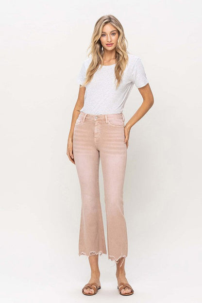 High Rise Distressed Hem Crop Flare Jeans CORAL 31 by VERVET by Flying Monkey | Fleurcouture