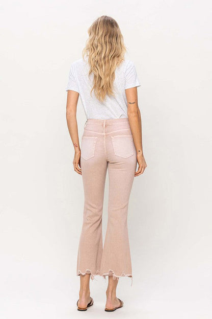 High Rise Distressed Hem Crop Flare Jeans CORAL 31 by VERVET by Flying Monkey | Fleurcouture