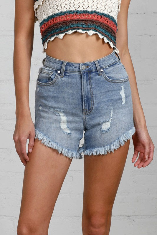 HIGH RISE DISTRESSED PREMIUM SHORTS LIGHT S by Denim Lab USA | Fleurcouture