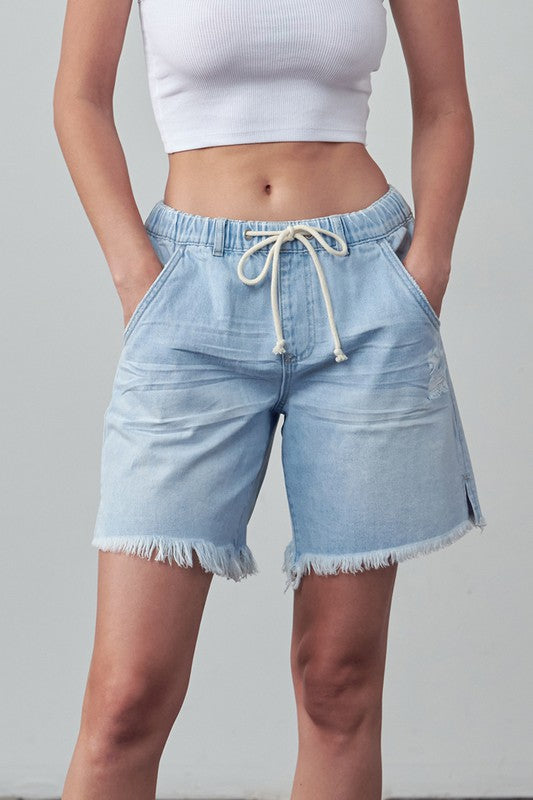 High Rise Drawstring Shorts LIGHT S by Denim Lab USA | Fleurcouture