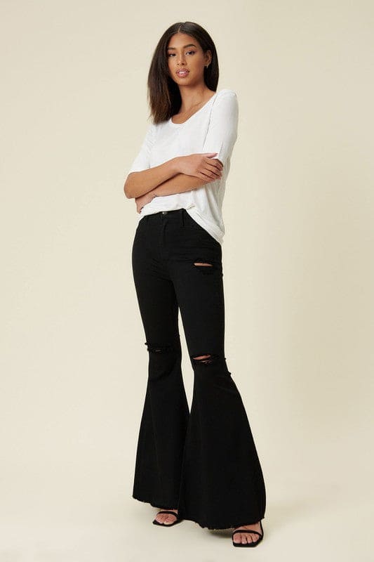 High Rise Flare Black Flare Jeans by Vibrant M.i.U | Fleurcouture