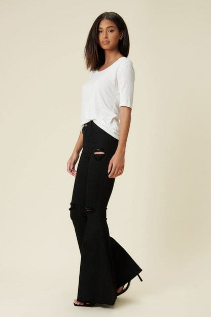 High Rise Flare Black Flare Jeans by Vibrant M.i.U | Fleurcouture