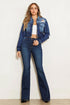 High Rise Flare Jean W Faded Wash Hem Detail Dark Stone 1 Flare Jeans by Vibrant M.i.U | Fleurcouture