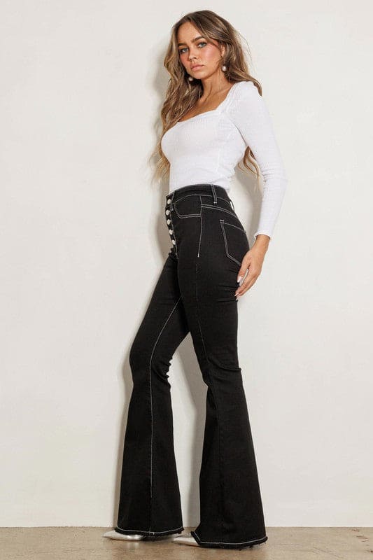 High Rise Flare Jeans Black Flare Jeans by Vibrant M.i.U | Fleurcouture