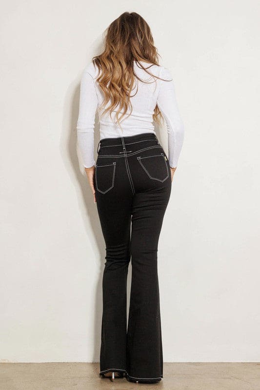 High Rise Flare Jeans Black Flare Jeans by Vibrant M.i.U | Fleurcouture