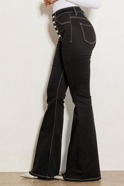 High Rise Flare Jeans Black Flare Jeans by Vibrant M.i.U | Fleurcouture