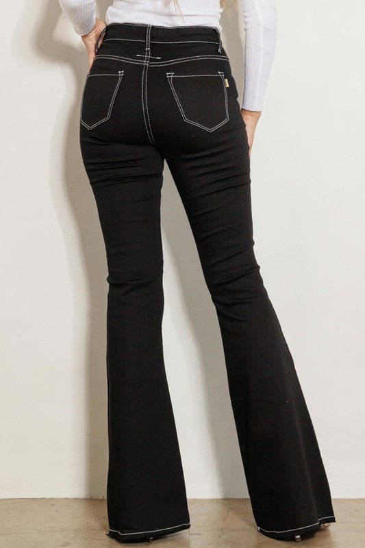 High Rise Flare Jeans Black Flare Jeans by Vibrant M.i.U | Fleurcouture