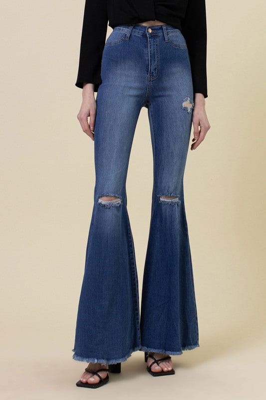 High Rise Flare Medium Stone 1 Flare Jeans by Vibrant M.i.U | Fleurcouture