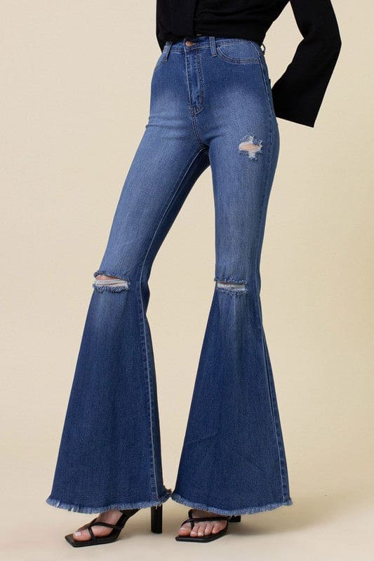 High Rise Flare Medium Stone Flare Jeans by Vibrant M.i.U | Fleurcouture