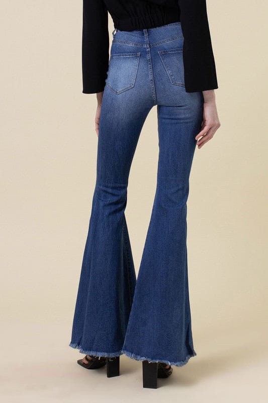 High Rise Flare Medium Stone Flare Jeans by Vibrant M.i.U | Fleurcouture