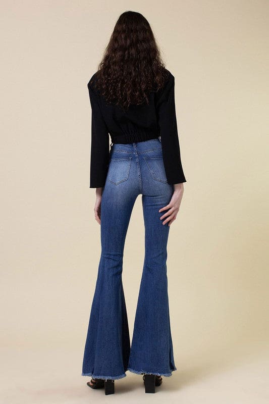 High Rise Flare Medium Stone Flare Jeans by Vibrant M.i.U | Fleurcouture