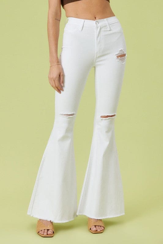 High Rise Flare White Flare Jeans by Vibrant M.i.U | Fleurcouture