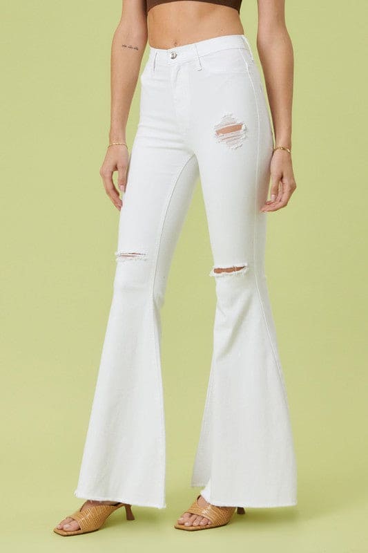 High Rise Flare White Flare Jeans by Vibrant M.i.U | Fleurcouture