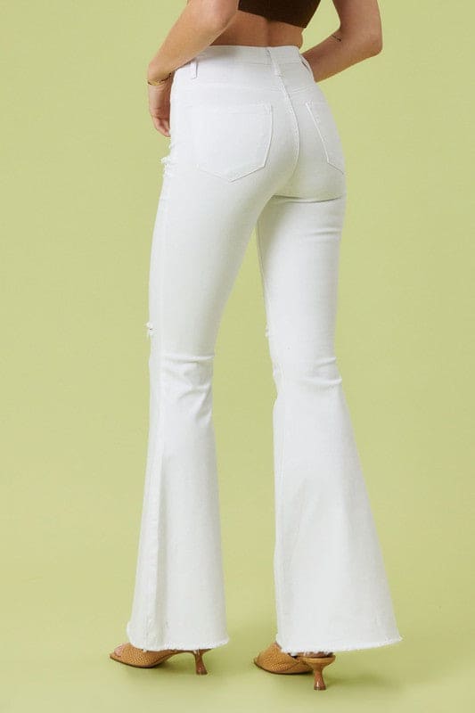 High Rise Flare White Flare Jeans by Vibrant M.i.U | Fleurcouture