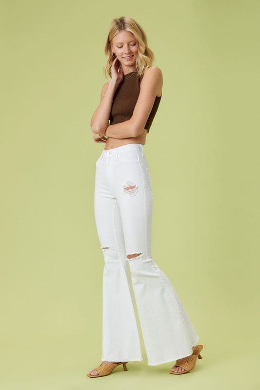 High Rise Flare White Flare Jeans by Vibrant M.i.U | Fleurcouture