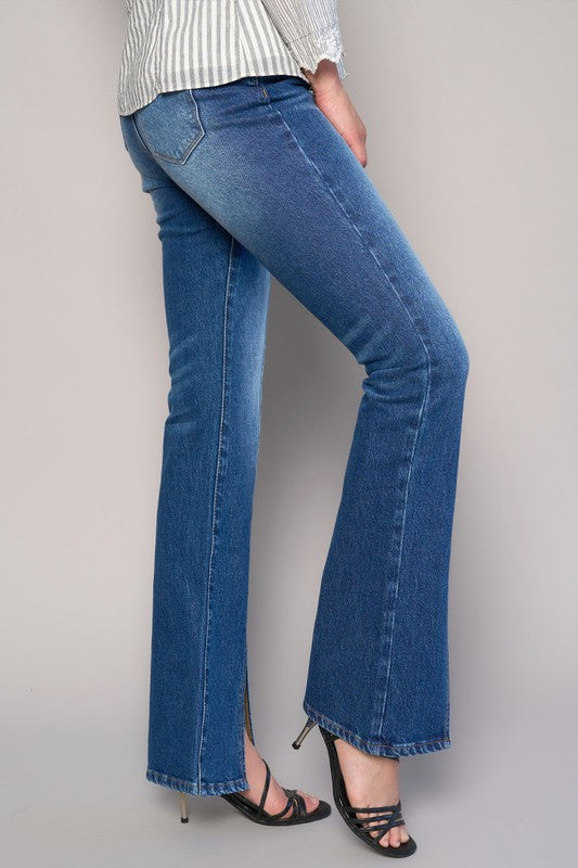 HIGH RISE FRONT SLIT SLIM BOOT JEANS DARK by Denim Lab USA | Fleurcouture