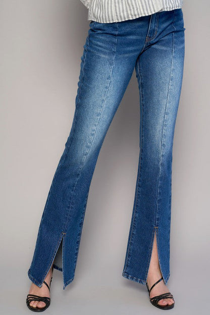 HIGH RISE FRONT SLIT SLIM BOOT JEANS DARK by Denim Lab USA | Fleurcouture