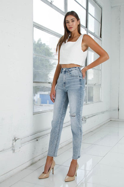 HIGH RISE GIRLFRINED JEANS LIGHT WASH LIGHT 0 by Insane Gene | Fleurcouture