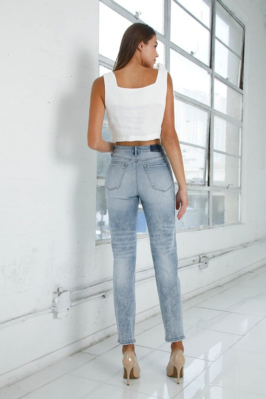 HIGH RISE GIRLFRINED JEANS LIGHT WASH LIGHT by Insane Gene | Fleurcouture