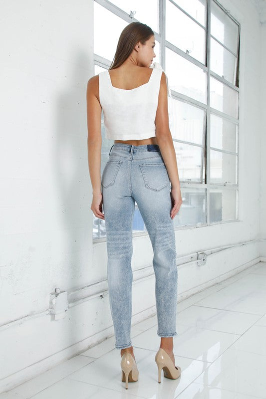 HIGH RISE GIRLFRINED JEANS LIGHT WASH LIGHT by Insane Gene | Fleurcouture