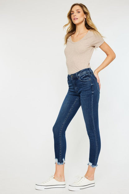 High Rise Hem Detail Ankle Skinny DARK by Kan Can USA | Fleurcouture