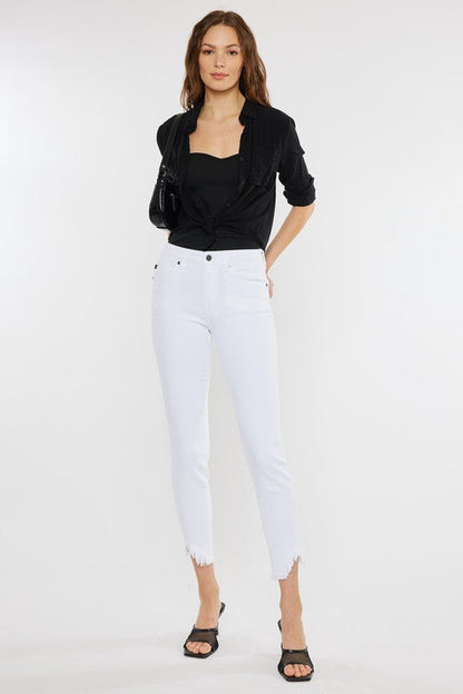 High Rise Hem Detail Ankle Skinny Jeans White 0/23 by Kan Can USA | Fleurcouture