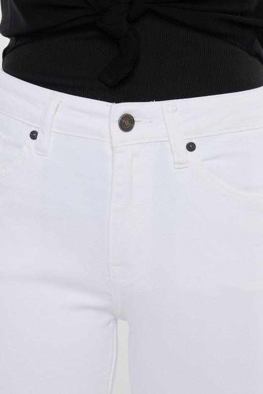 High Rise Hem Detail Ankle Skinny Jeans White by Kan Can USA | Fleurcouture