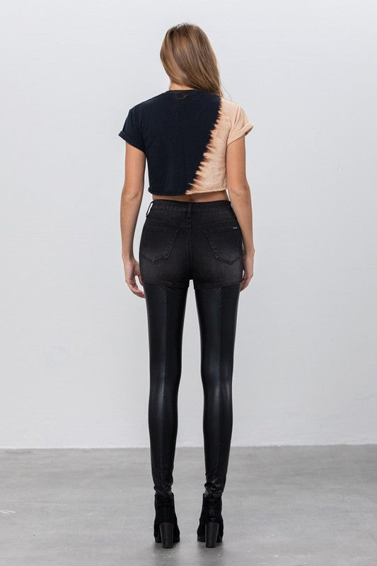 HIGH RISE LEATHER DENIM PANTS BLACK by Insane Gene | Fleurcouture