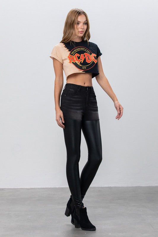 HIGH RISE LEATHER DENIM PANTS BLACK by Insane Gene | Fleurcouture