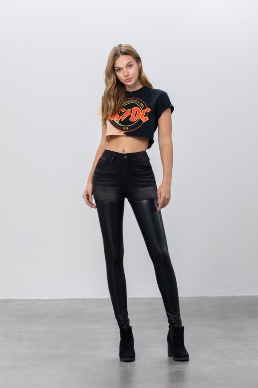 High Rise Leather Denim Skinny Pants BLACK by Denim Lab USA | Fleurcouture