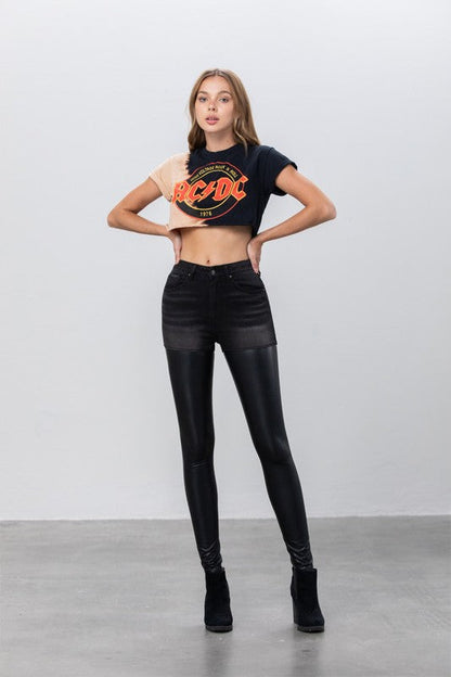 High Rise Leather Denim Skinny Pants BLACK by Denim Lab USA | Fleurcouture