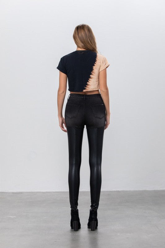 High Rise Leather Denim Skinny Pants BLACK by Denim Lab USA | Fleurcouture