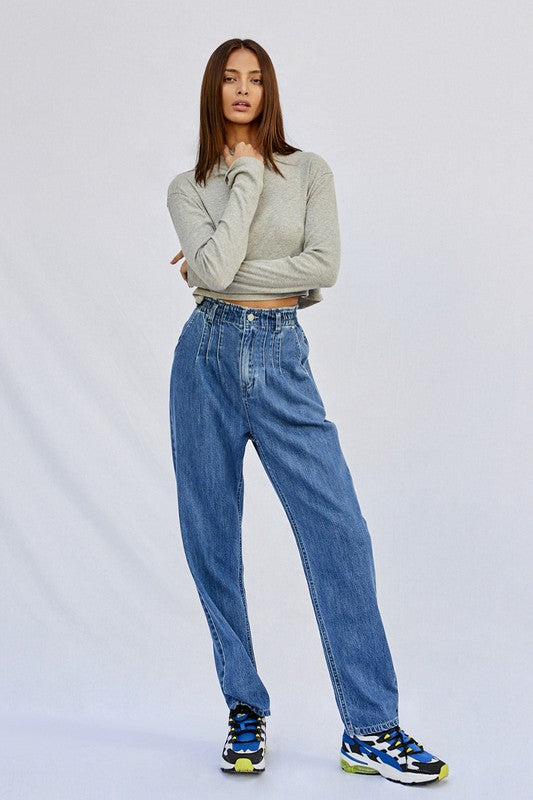 HIGH RISE PLEATED MOM JEANS MEDIUM by Insane Gene | Fleurcouture