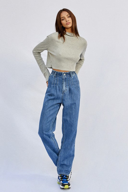 HIGH RISE PLEATED MOM JEANS MEDIUM XS by Insane Gene | Fleurcouture