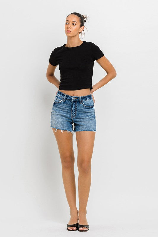 High Rise Raw Hem Denim Shorts STAY READY by VERVET by Flying Monkey | Fleurcouture