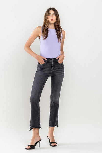 High Rise Raw Step Hem Crop Flare Jeans RIGHTEOUSNESS by VERVET by Flying Monkey | Fleurcouture