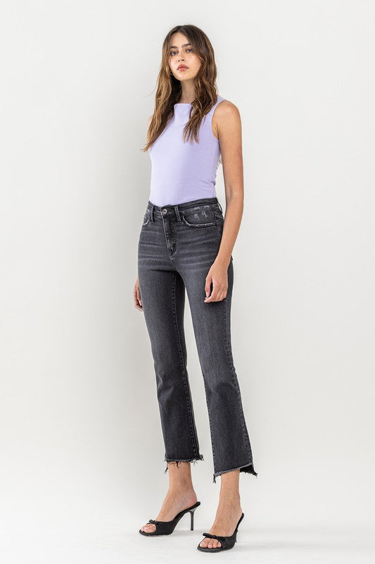 High Rise Raw Step Hem Crop Flare Jeans RIGHTEOUSNESS by VERVET by Flying Monkey | Fleurcouture