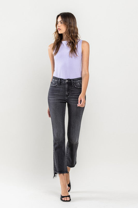 High Rise Raw Step Hem Crop Flare Jeans RIGHTEOUSNESS by VERVET by Flying Monkey | Fleurcouture