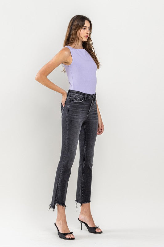 High Rise Raw Step Hem Crop Flare Jeans RIGHTEOUSNESS by VERVET by Flying Monkey | Fleurcouture