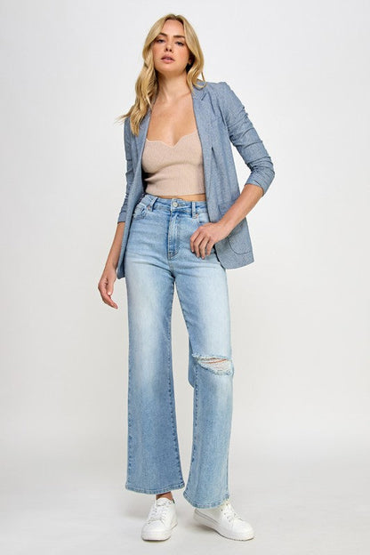 HIGH RISE RELAXED WIDE LEG LIGHT DENIM by Denim Lab USA | Fleurcouture