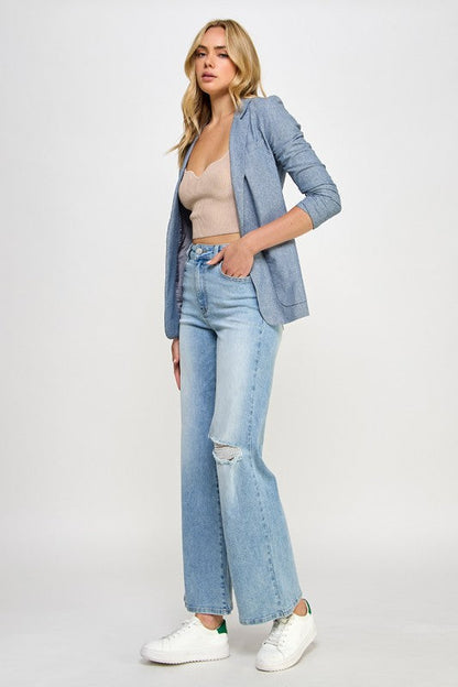 HIGH RISE RELAXED WIDE LEG LIGHT DENIM by Denim Lab USA | Fleurcouture