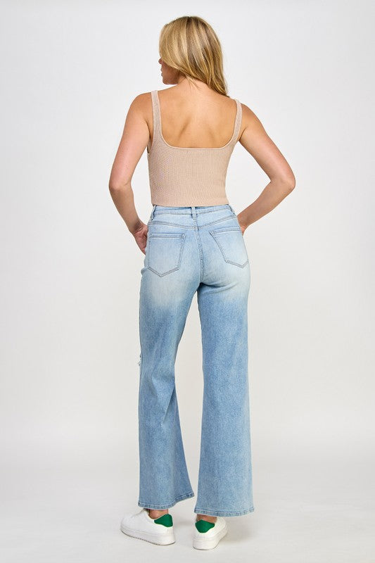 HIGH RISE RELAXED WIDE LEG LIGHT DENIM by Denim Lab USA | Fleurcouture