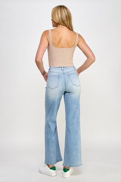 HIGH RISE RELAXED WIDE LEG LIGHT DENIM by Denim Lab USA | Fleurcouture