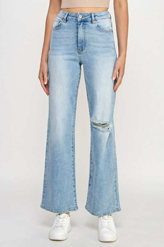 HIGH RISE RELAXED WIDE LEG LIGHT DENIM by Denim Lab USA | Fleurcouture