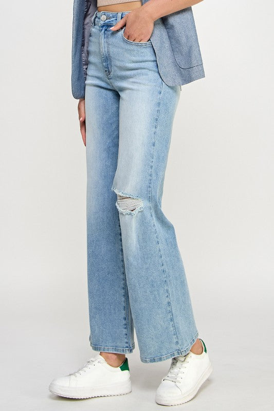 HIGH RISE RELAXED WIDE LEG LIGHT DENIM by Denim Lab USA | Fleurcouture