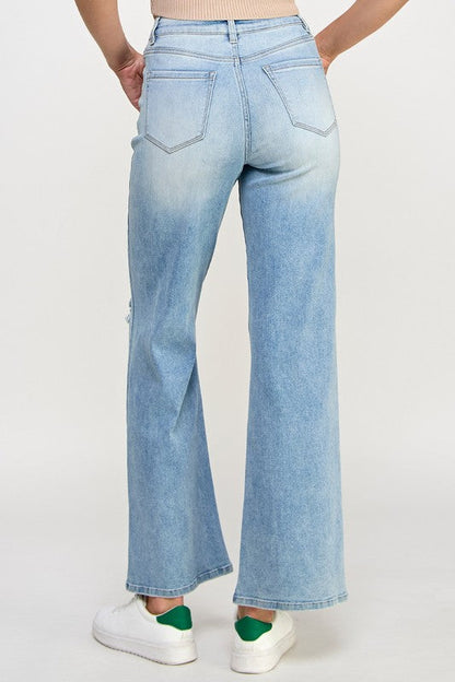 HIGH RISE RELAXED WIDE LEG LIGHT DENIM by Denim Lab USA | Fleurcouture